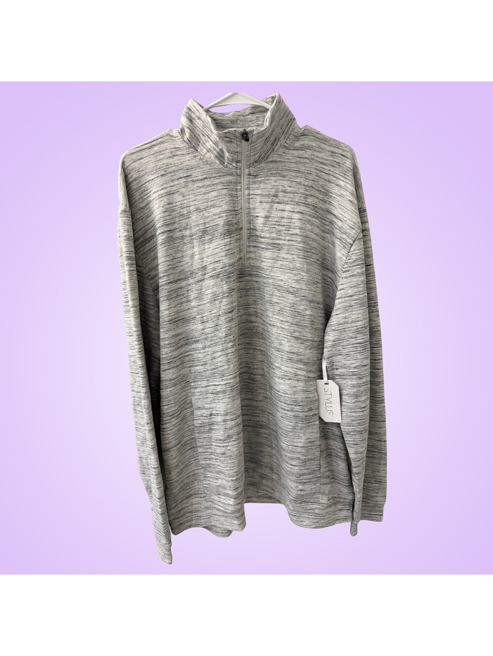 STYLUS Men's XXL Gray Space Dye Quarter Zip Pullover Mock Neck Sweater Pockets